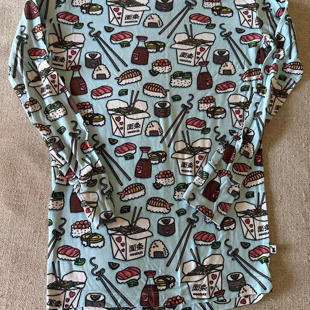 & Lulu Pajama Set Kids 9/10 Sushi Noodle Blue Bamboo Viscose Long Sleeve PJs - Picture 2 of 4